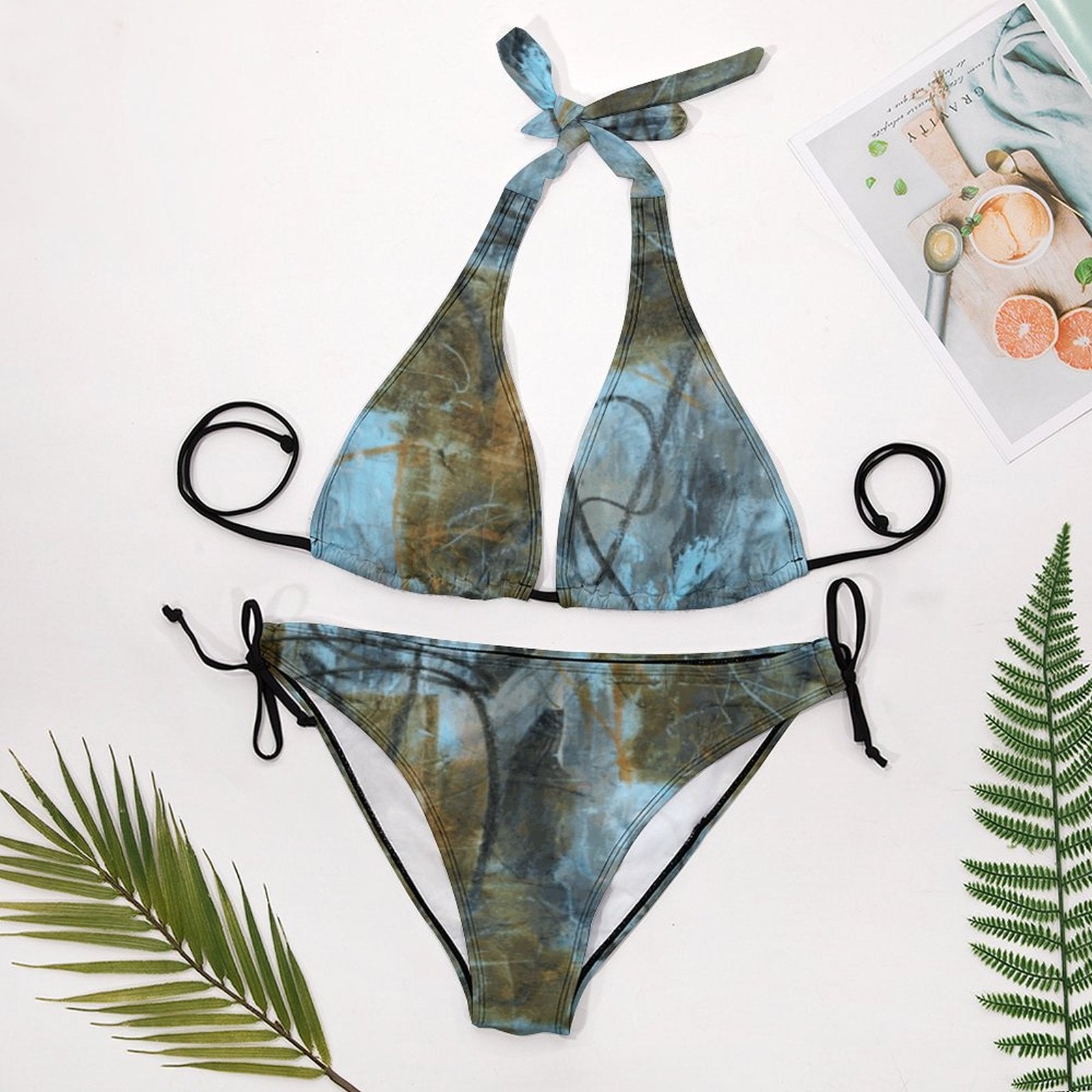 Blue Felt  Halter Bikini Set