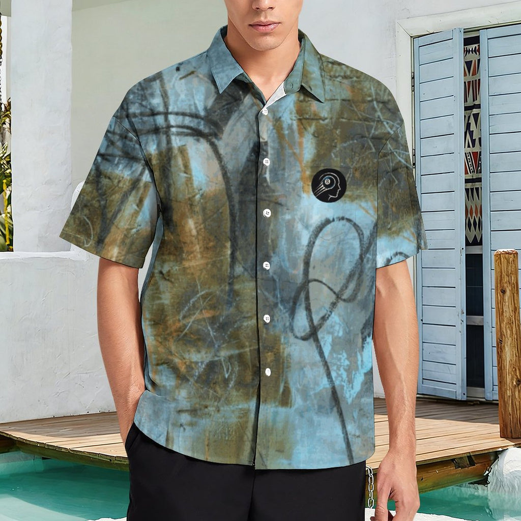 Blue Felt Men's Short Sleeved Shirt with Front Pocket