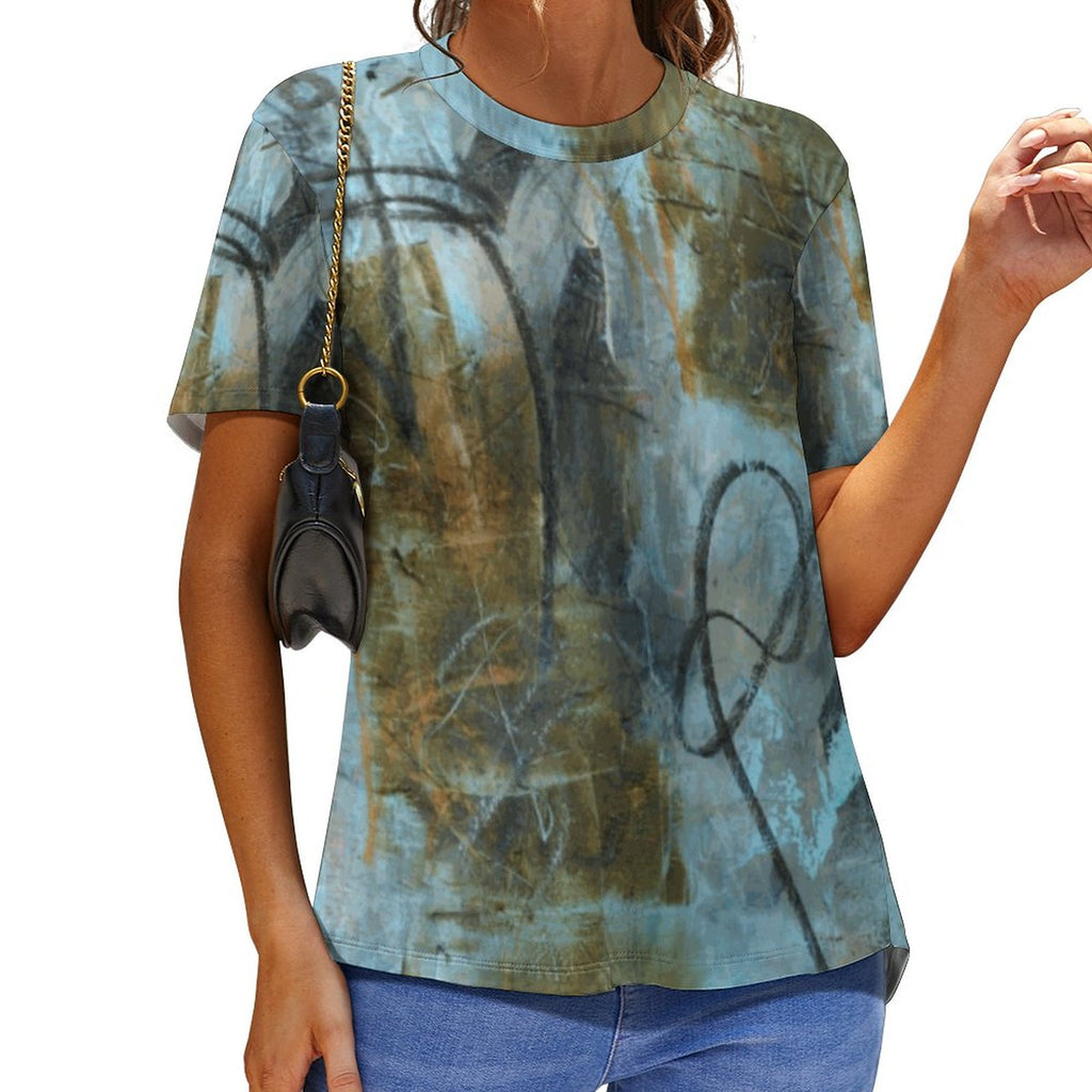 Blue Felt Women's Cotton Crew Neck T-Shirt
