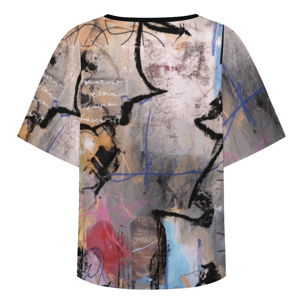 City Collection - Women's V-Neck Cold Shoulder Ruffled Sleeve Top