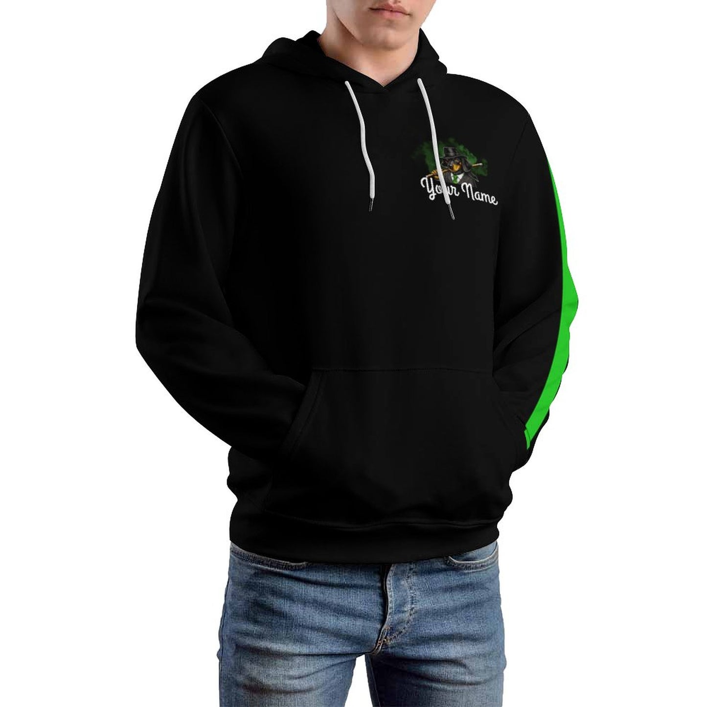 High I-Cue MN  Cool Unisex Hoodie with Double-layer Cap and Green Stripe On Sleeve