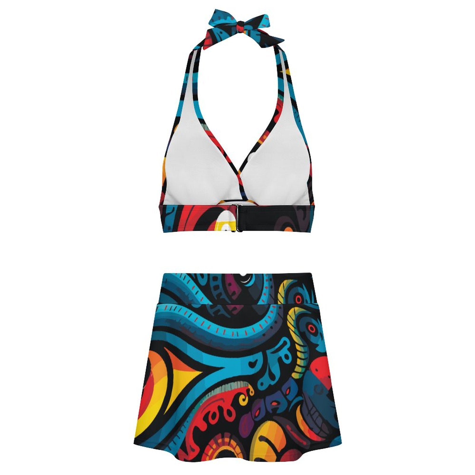 Lace-up Split Skirt Swimsuit Set(All-Over Printing)