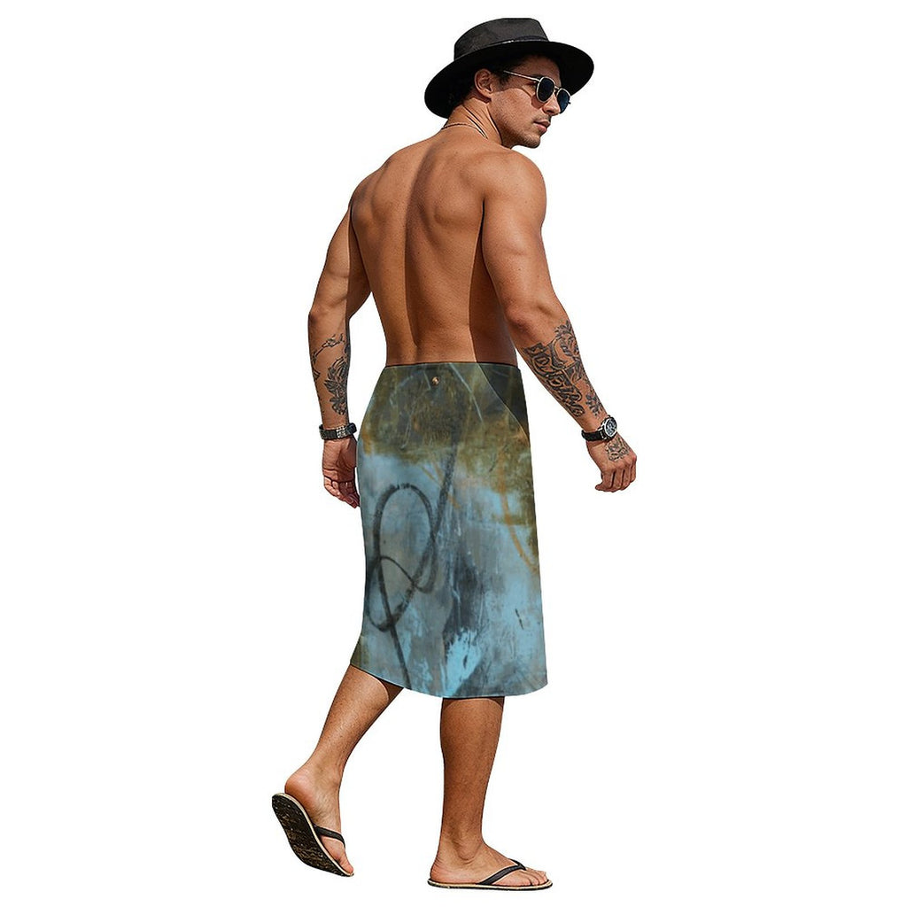 Blue Felt Men's Button Up Cover-up