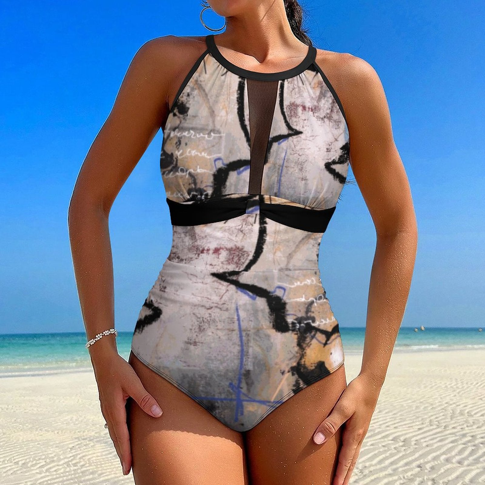 City Collection - Sheer Mesh One-Piece Swimsuit