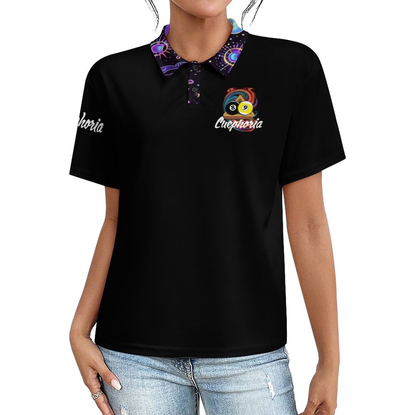 Cuephoria -  Button-Down Polo Shirt for Women