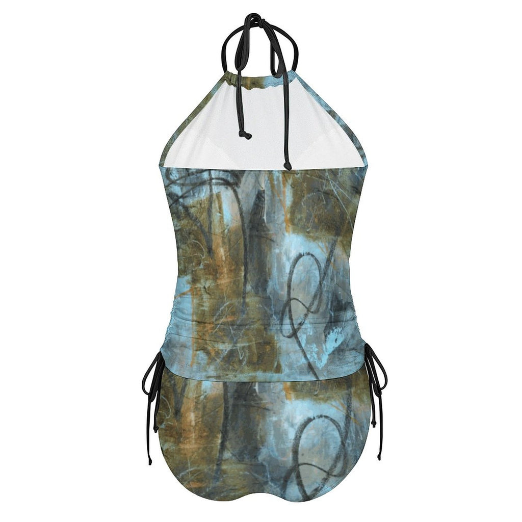 2-Piece Women's Tankini Set with High Neck Halter Top(All-Over Printing)