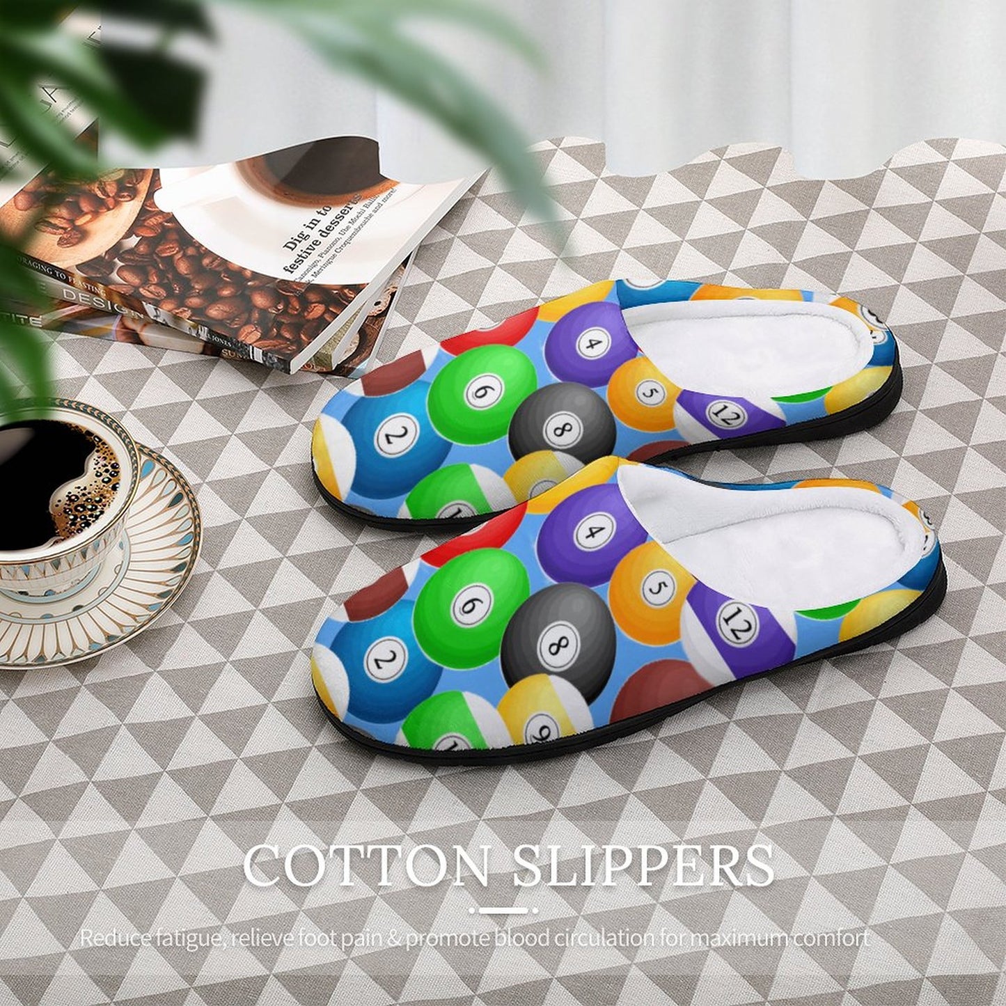 Pool Balls Cotton Men's Slippers – Comfortable Indoor House Slippers
