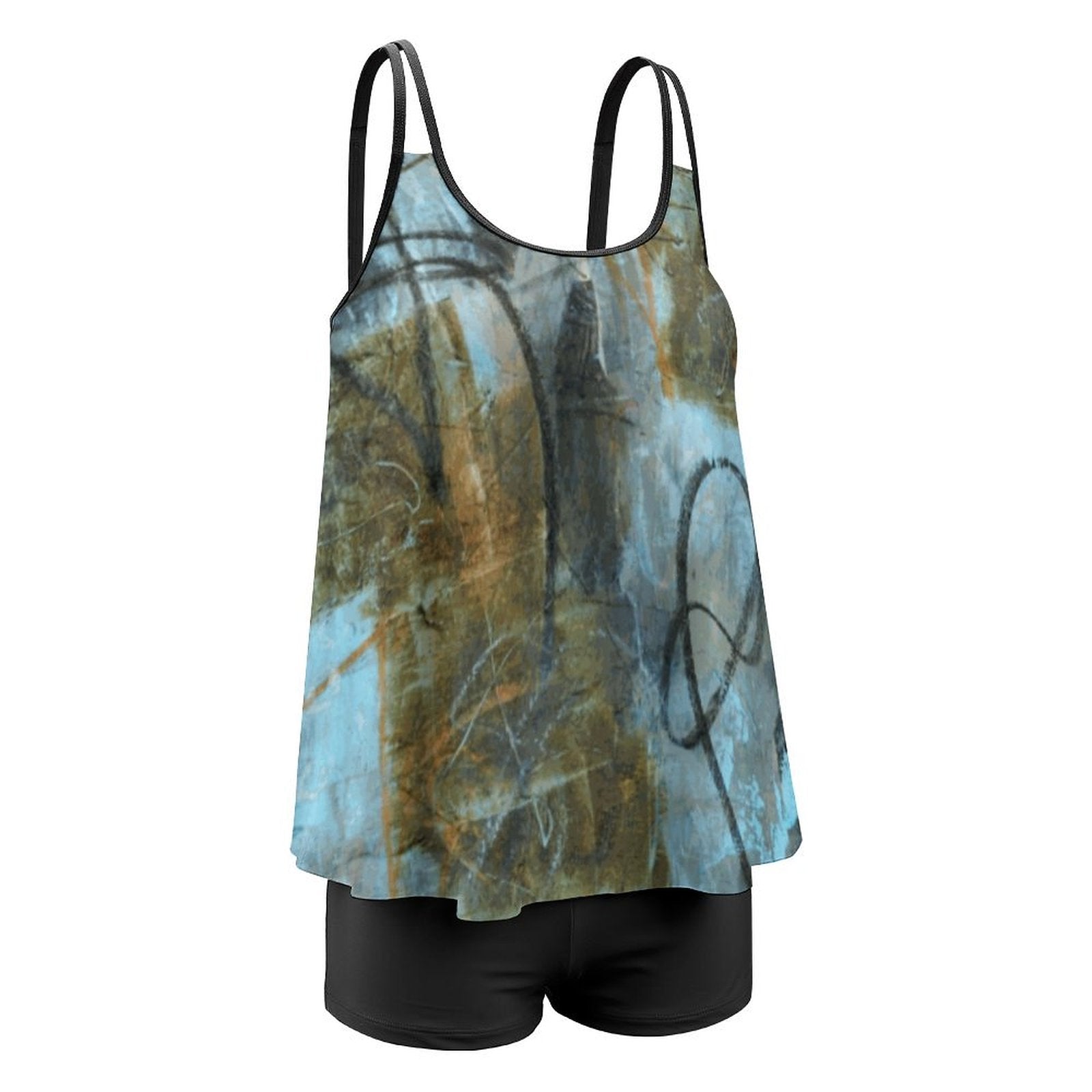 Plus Size Women Tankini 2-Piece Swimsuit(All-Over Printing on the Top)