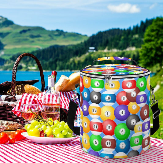 Pool Balls Collection: Round Collapsible Insulated Cooler Bag with Shoulder Strap