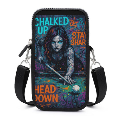 “Chalked Up” Billiards Cell Phone Crossbody Bag – Neoprene, Lightweight with Detachable Strap