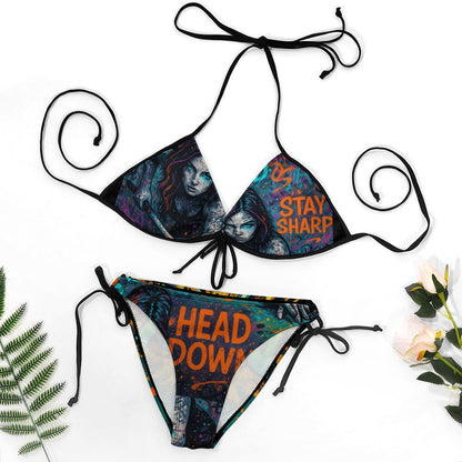 Chalked Up – Women’s Tie-Front Halter Bikini Set | “Head Down / Stay Sharp” Edition
