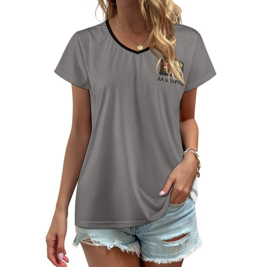 "AA Was Full" Women’s V-Neck Short Sleeve Performance T-Shirt – Soft Stretch Everyday Essential