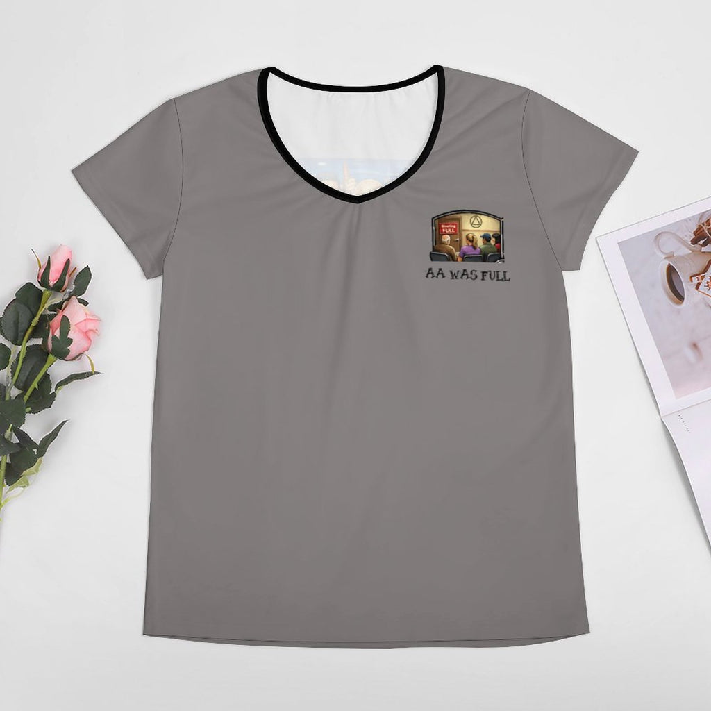 "AA Was Full" Women’s V-Neck Short Sleeve Performance T-Shirt – Soft Stretch Everyday Essential