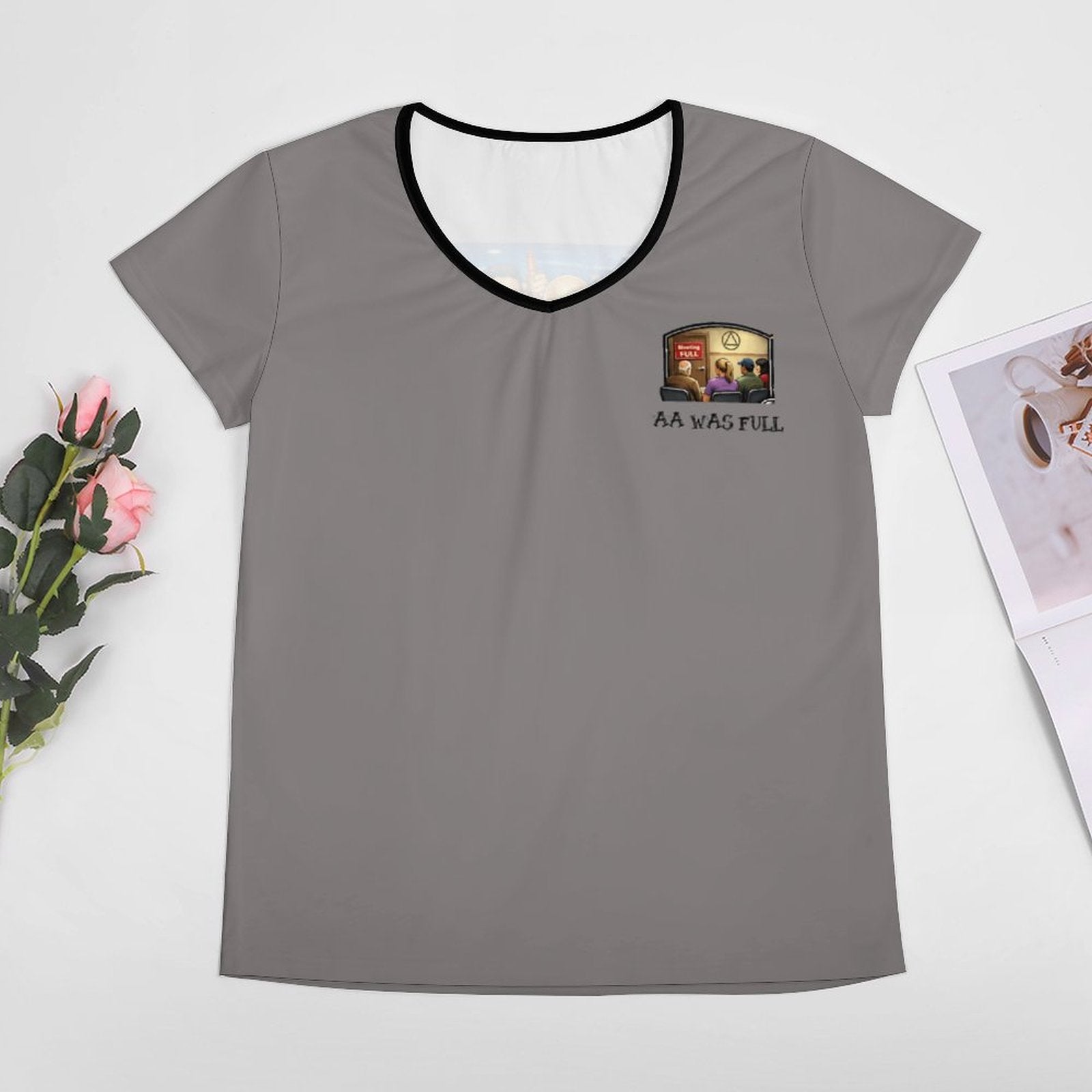 "AA Was Full" Women’s V-Neck Short Sleeve Performance T-Shirt – Soft Stretch Everyday Essential