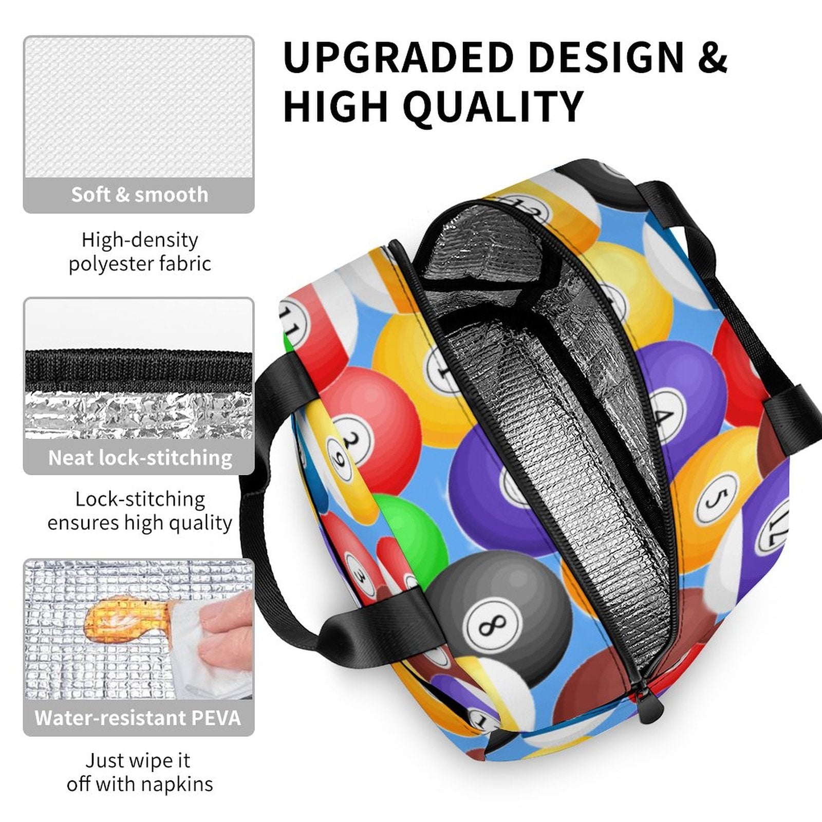 Pool Balls Collection: Large Insulated Lunch Totes for Adults