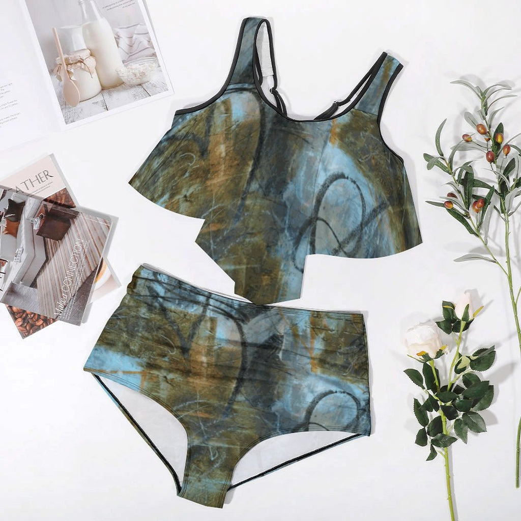 Plus Size Women's Two piece Swimsuit with Tankini(All-Over Printing)