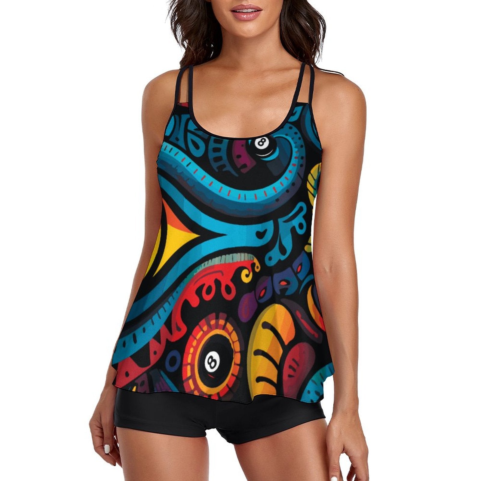 Tankini Two Piece Swimsuit(All-Over Printing on the Top)