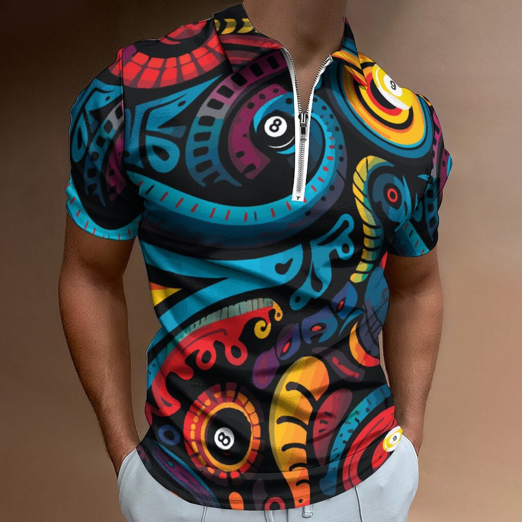 Dead Stroke Cotton Zip Short Sleeve POLO Shirt for Men(