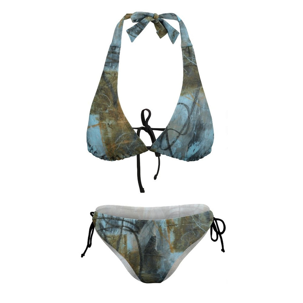 Blue Felt  Halter Bikini Set