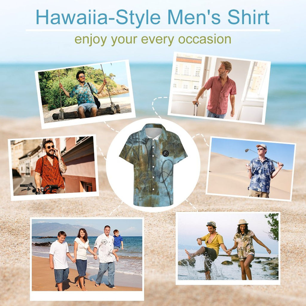 Blue Felt Men's Short Sleeved Shirt with Front Pocket
