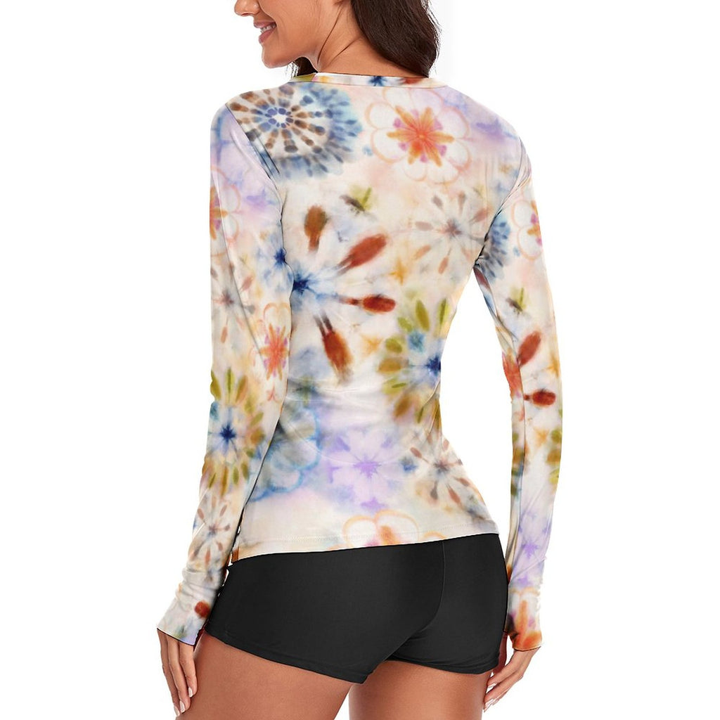 Women's Long Sleeve Sun Protection Shirt-UPF 40 UV Rash Guard for Hiking(All-over Printing)