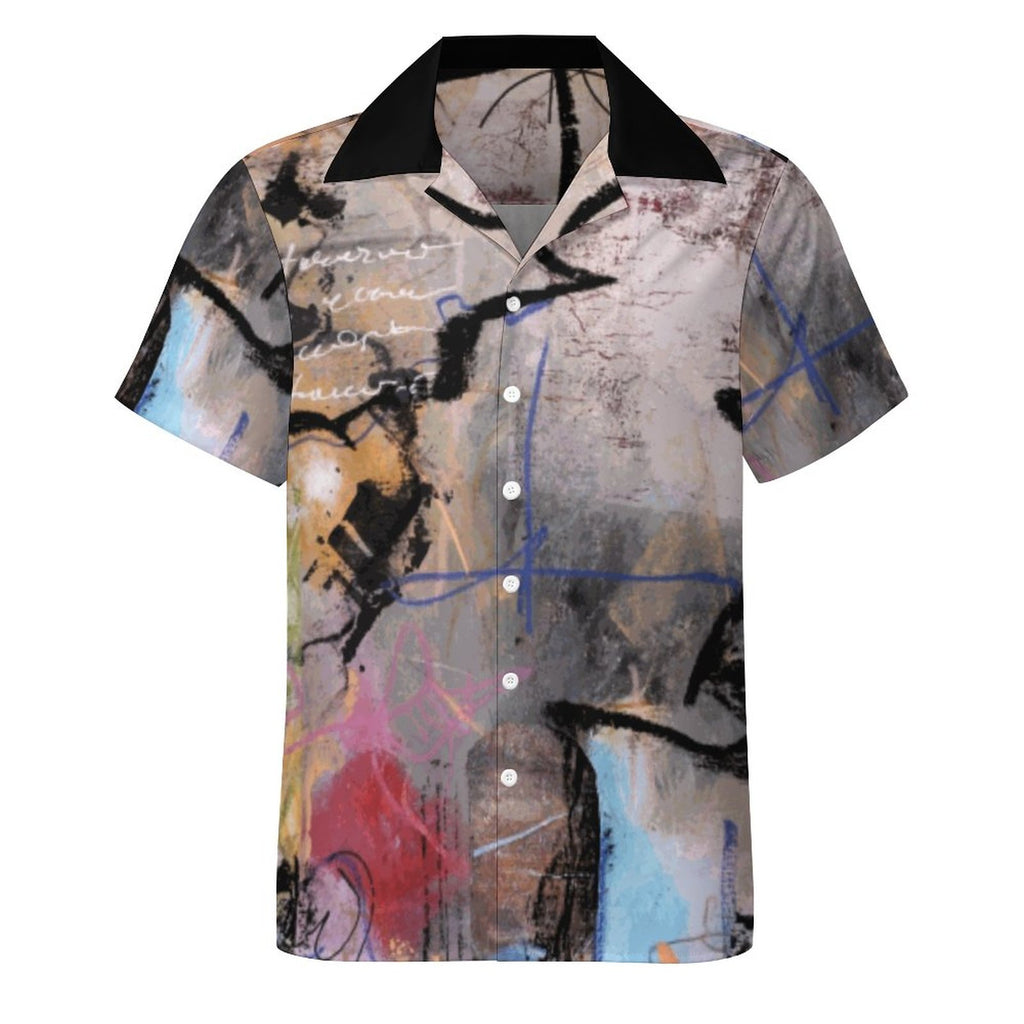 City Collection - Men's Cuban Collar Button Down Shirt (Crack)