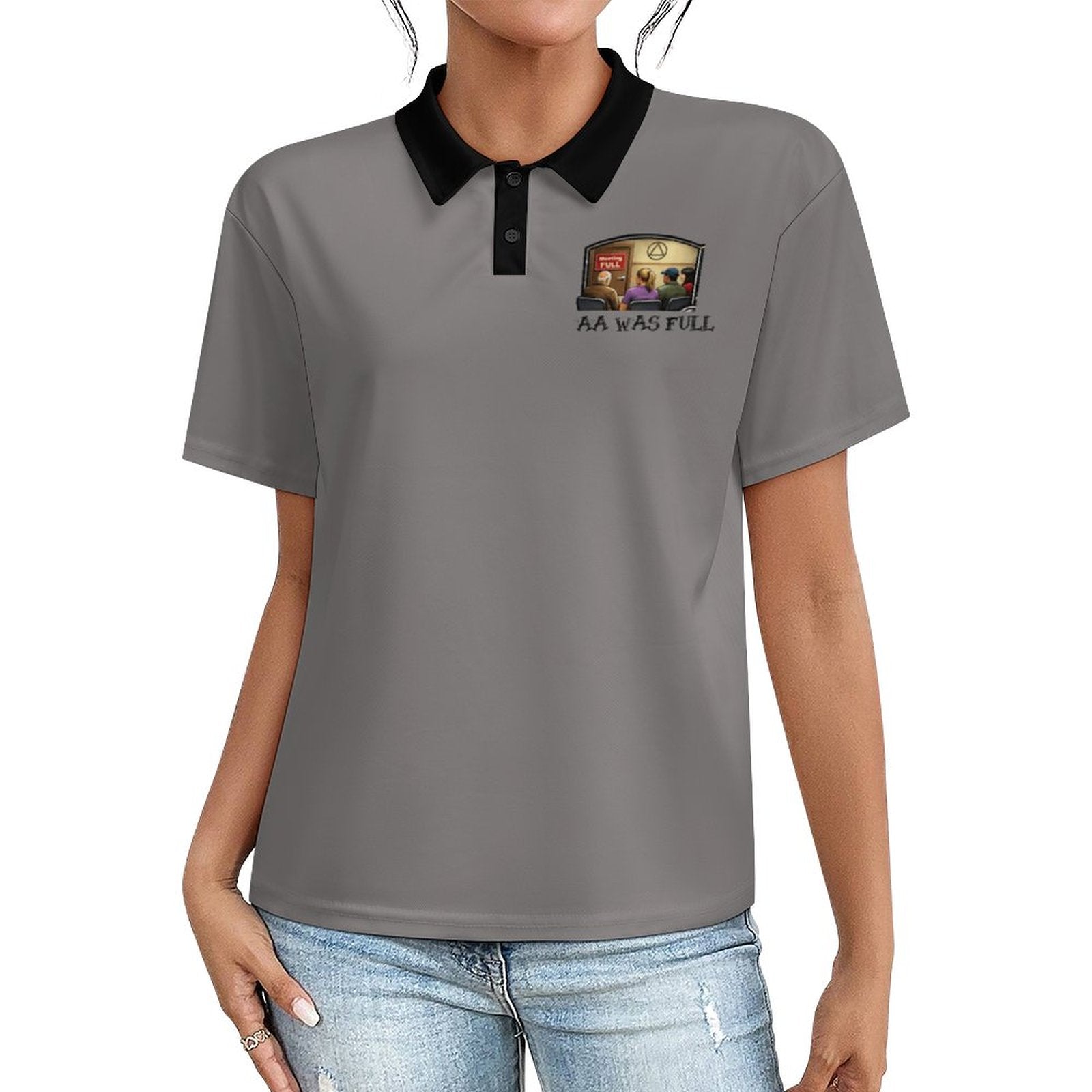"AA Was Full" - Women’s Button-Down Polo Shirt – Short Sleeve Polyester Performance Top