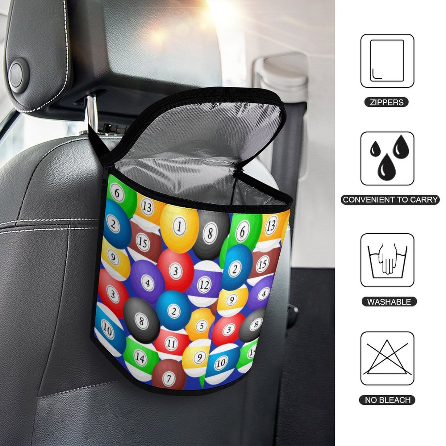 Pool Ball Collapsible Car Trash Bin – Multi-Use Vehicle Organizer