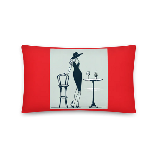 Elegant Cafe Lady Pillow with Red Accent