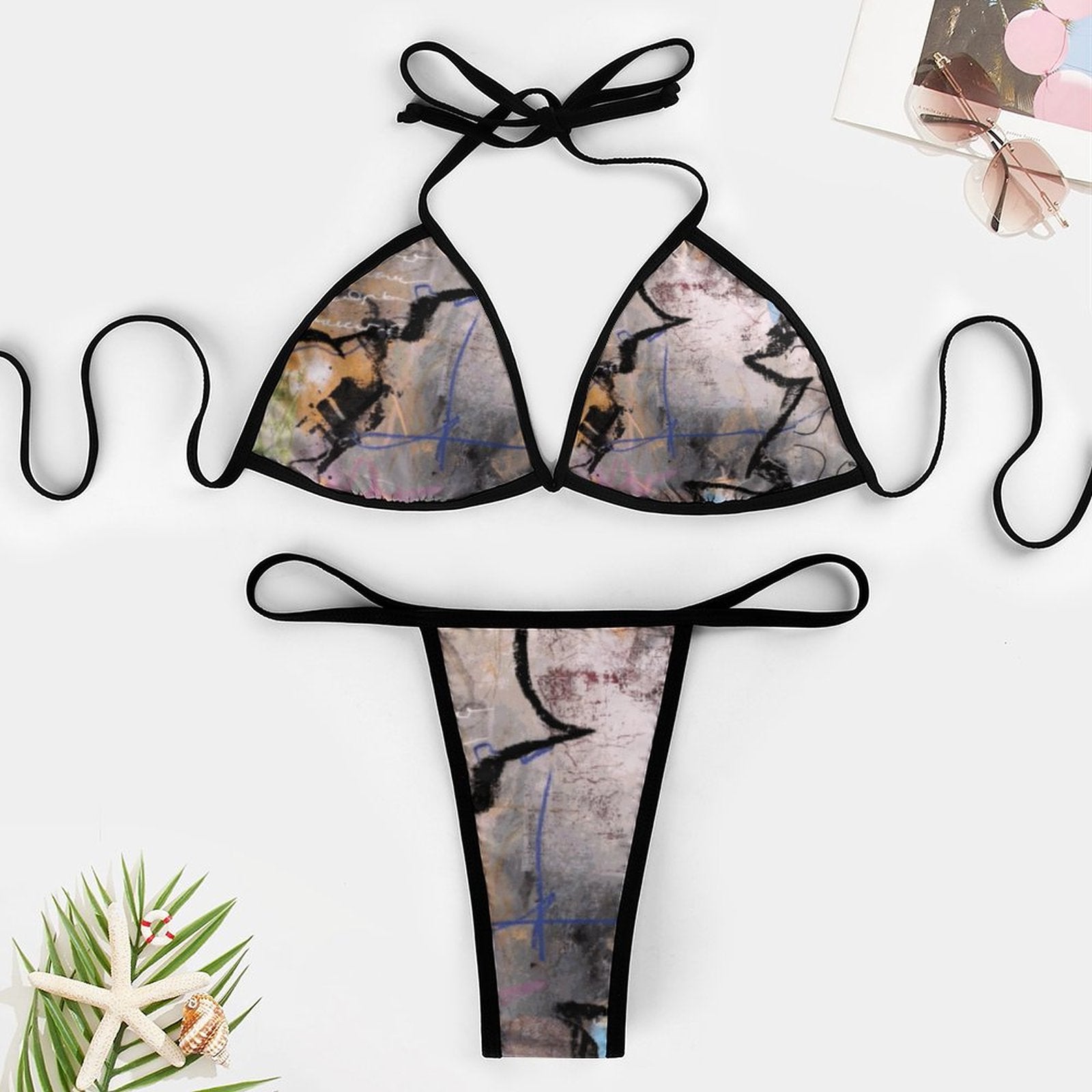 2-Piece Thong Triangle Bikini Set(All-Over Printing)