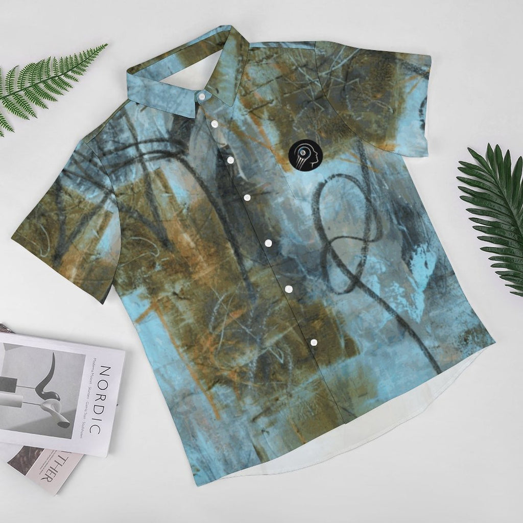Blue Felt Men's Short Sleeved Shirt with Front Pocket