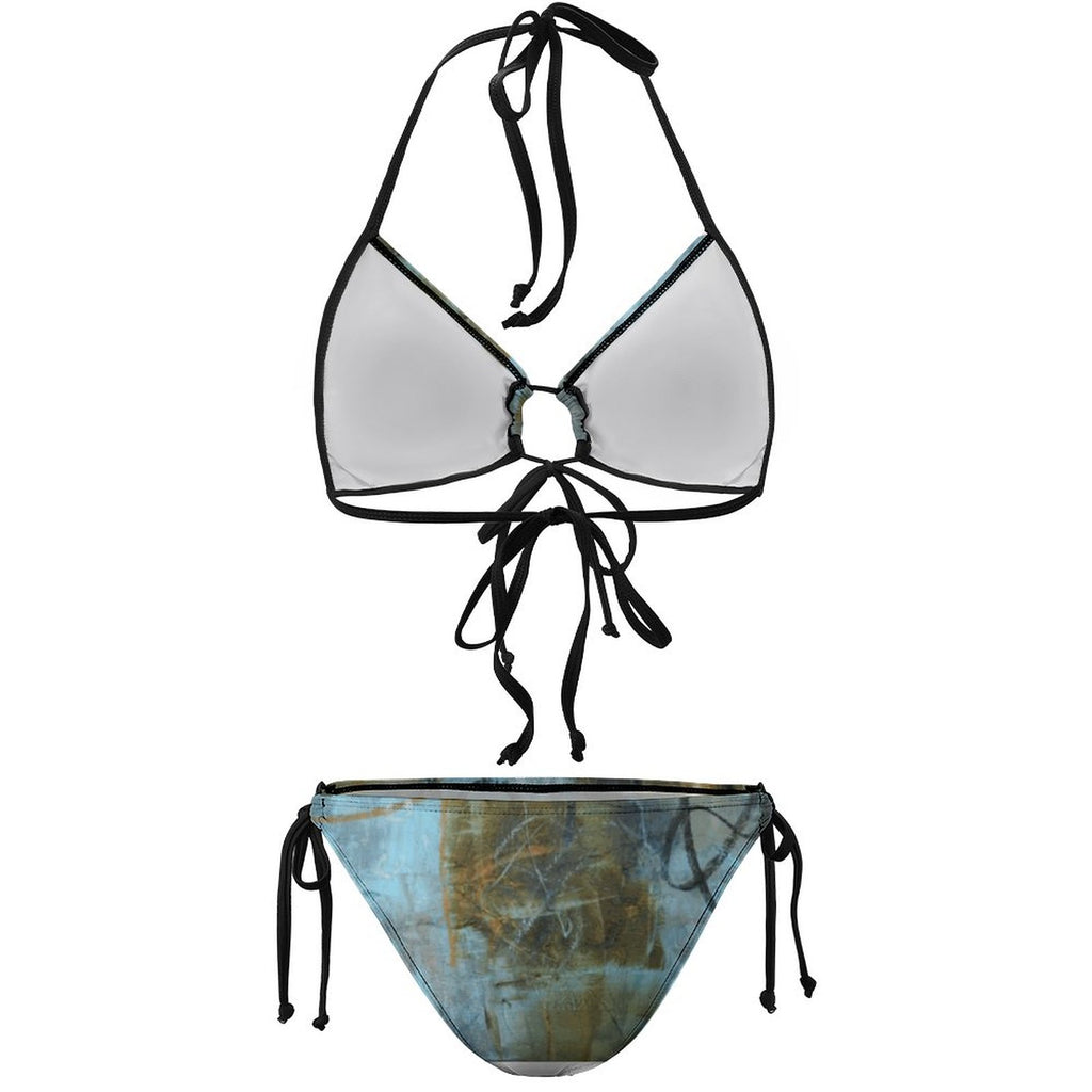 Plus Size Halter Tie Front Bikini Set(All-Over Printing)