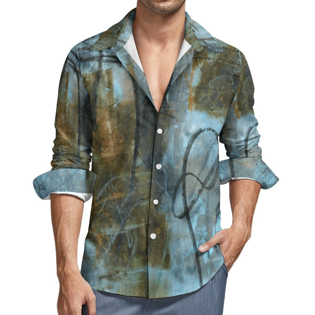 Blue Felt Men's Casual Long-Sleeve Shirt