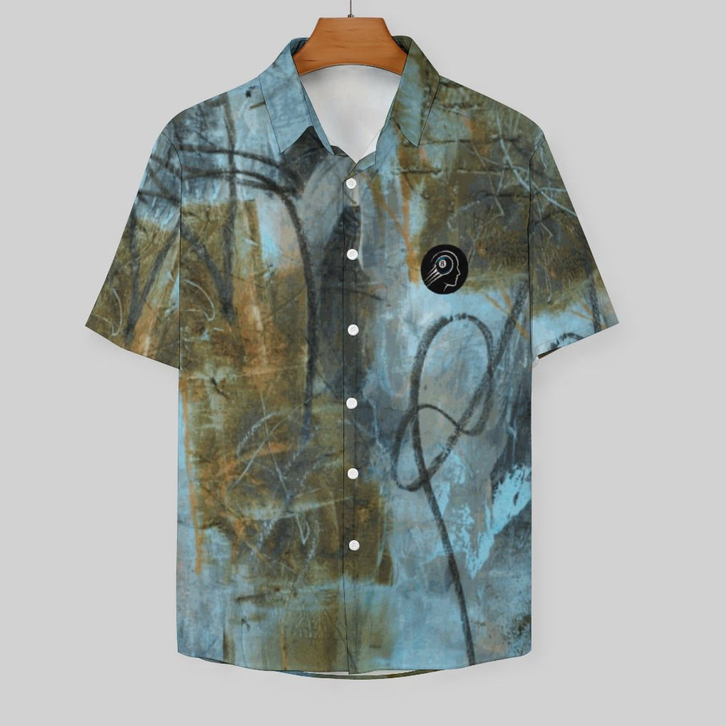 Blue Felt Men's Short Sleeved Shirt with Front Pocket