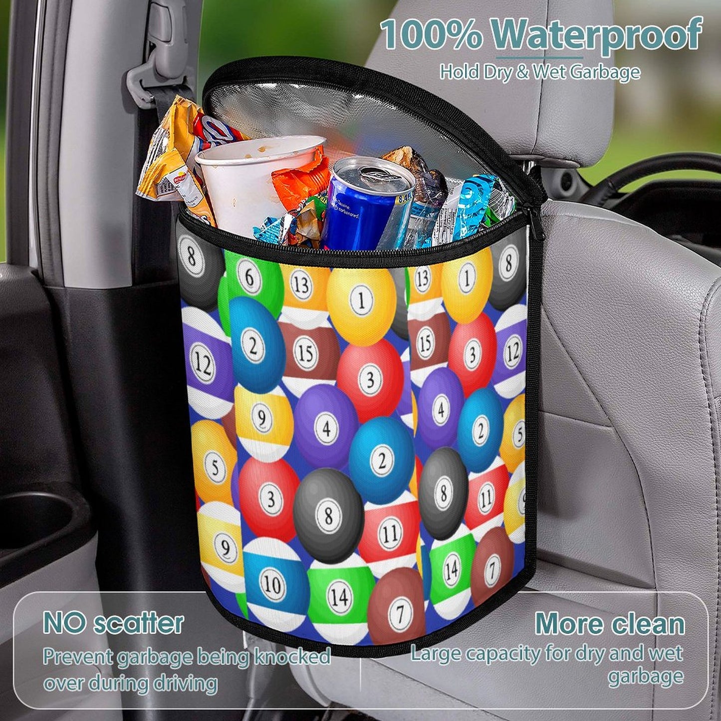 Pool Ball Collapsible Car Trash Bin – Multi-Use Vehicle Organizer