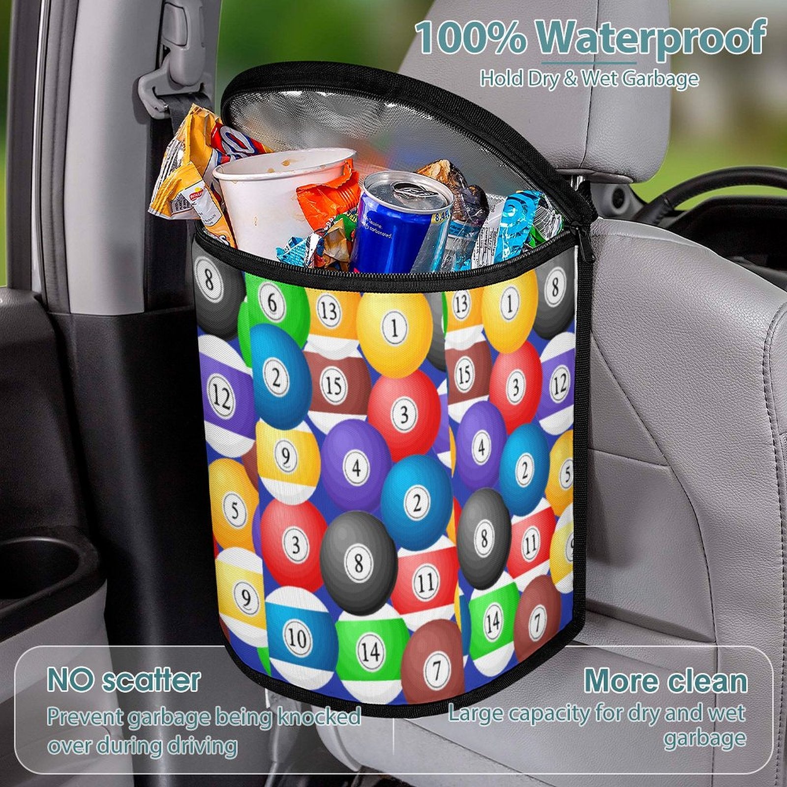Pool Ball Collapsible Car Trash Bin – Multi-Use Vehicle Organizer