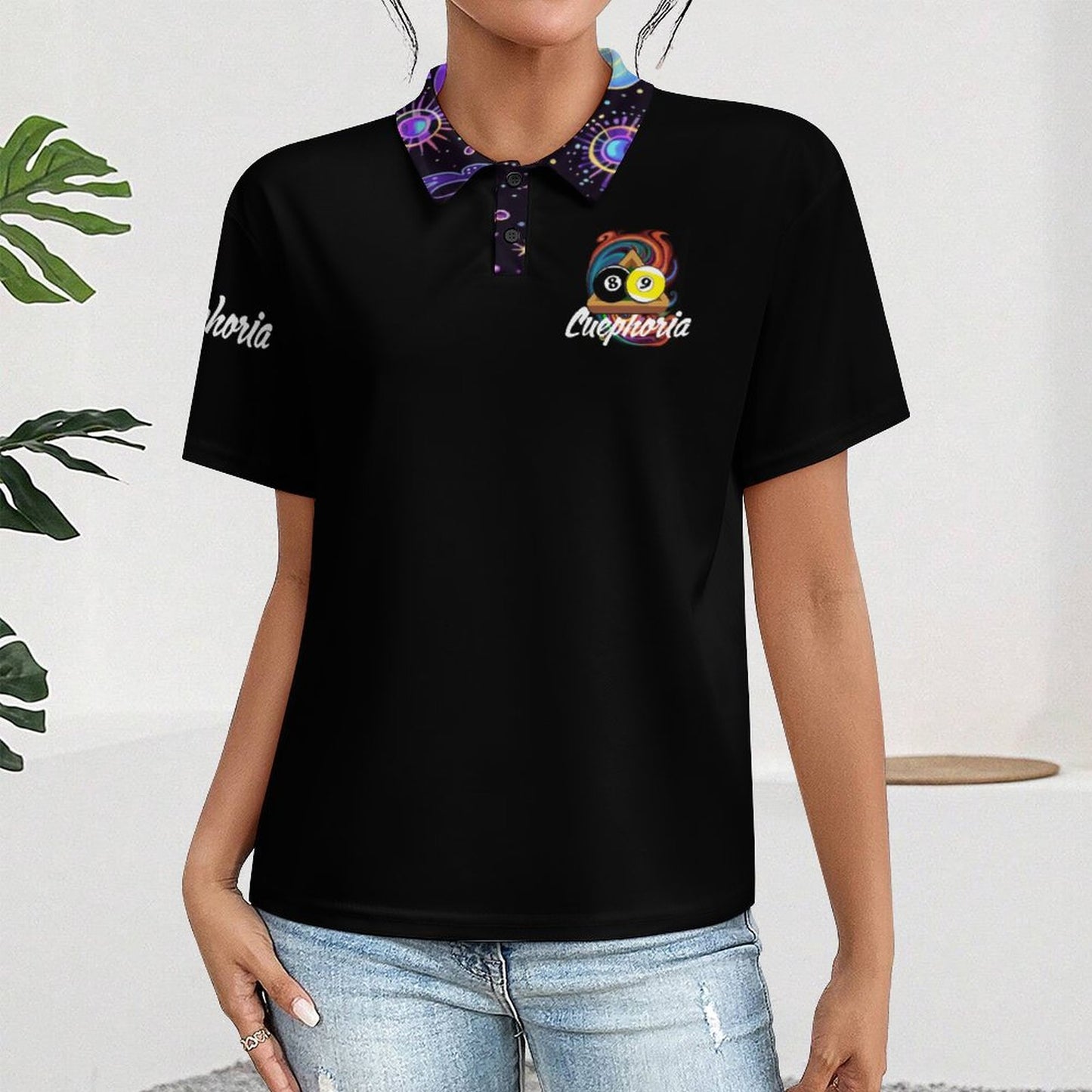 Cuephoria -  Button-Down Polo Shirt for Women