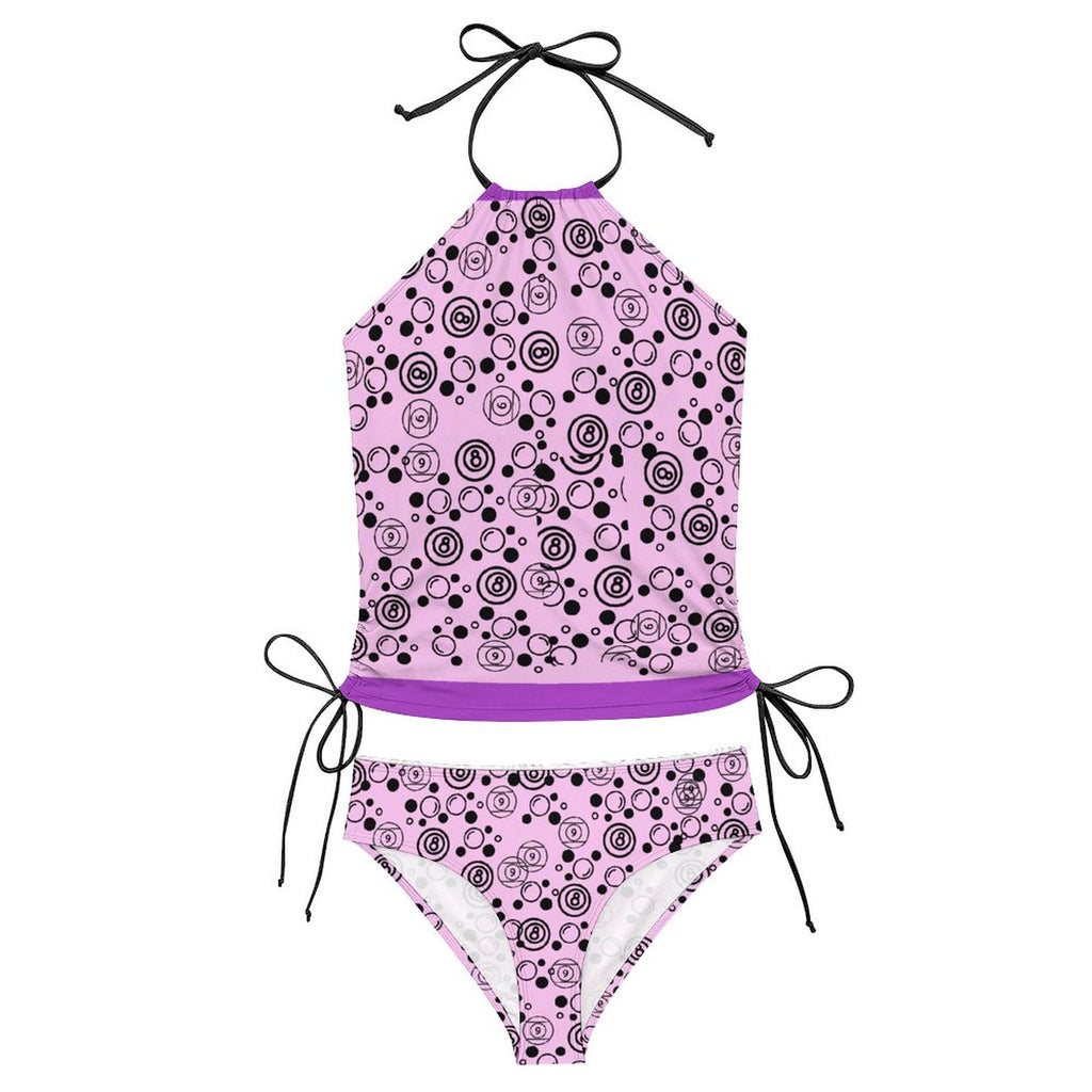Bubbles and Billiards - 2-Piece Women's Tankini Set with High Neck Halter Top