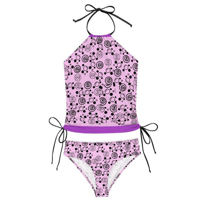 Bubbles and Billiards - 2-Piece Women's Tankini Set with High Neck Halter Top