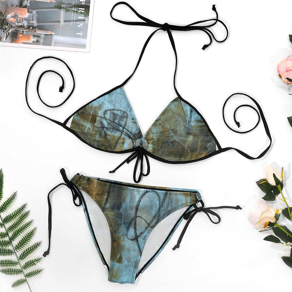 Plus Size Halter Tie Front Bikini Set(All-Over Printing)