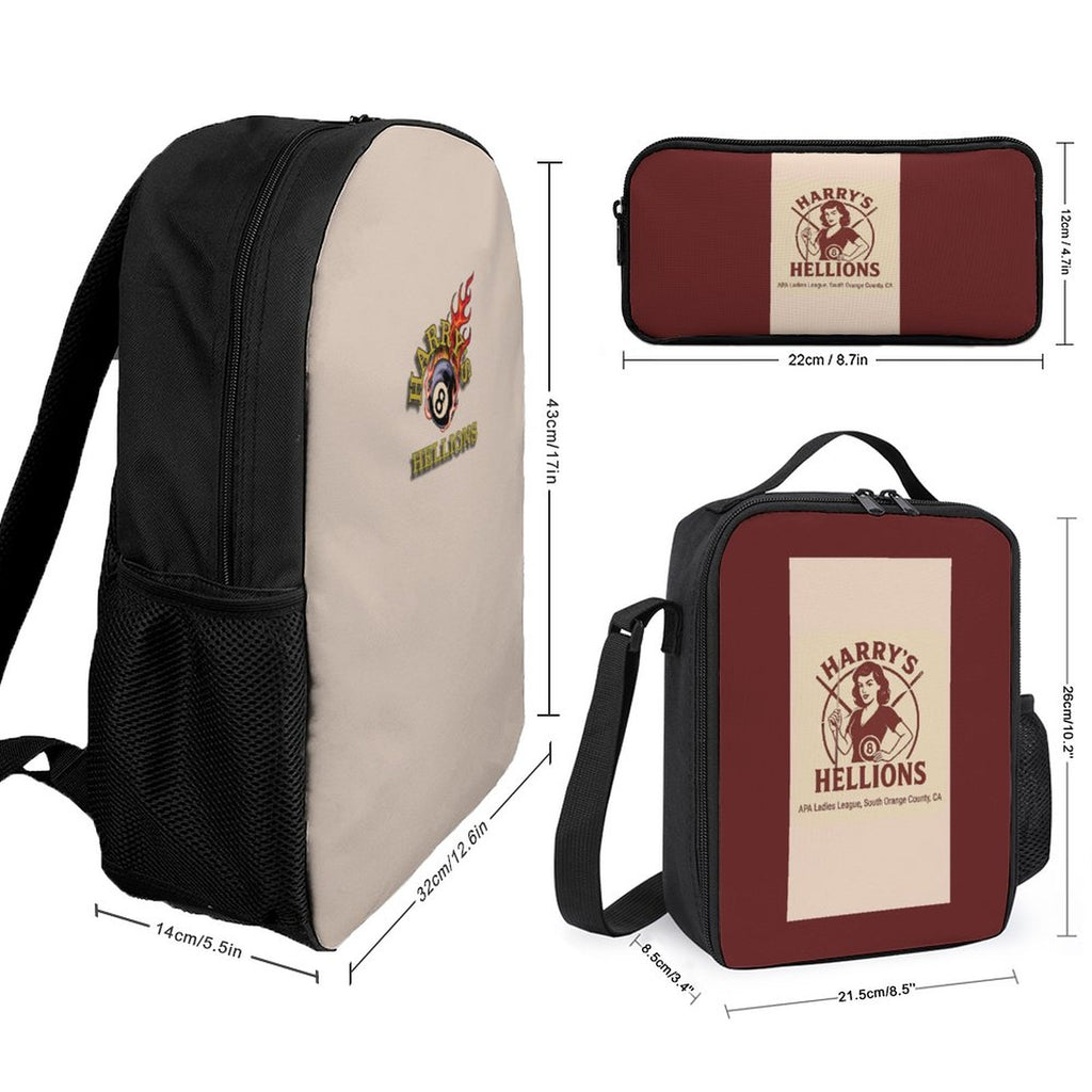 Harry’s Hellions Kids 3-Piece School Backpack Set (Backpack, Lunch Bag and Pencil Case)