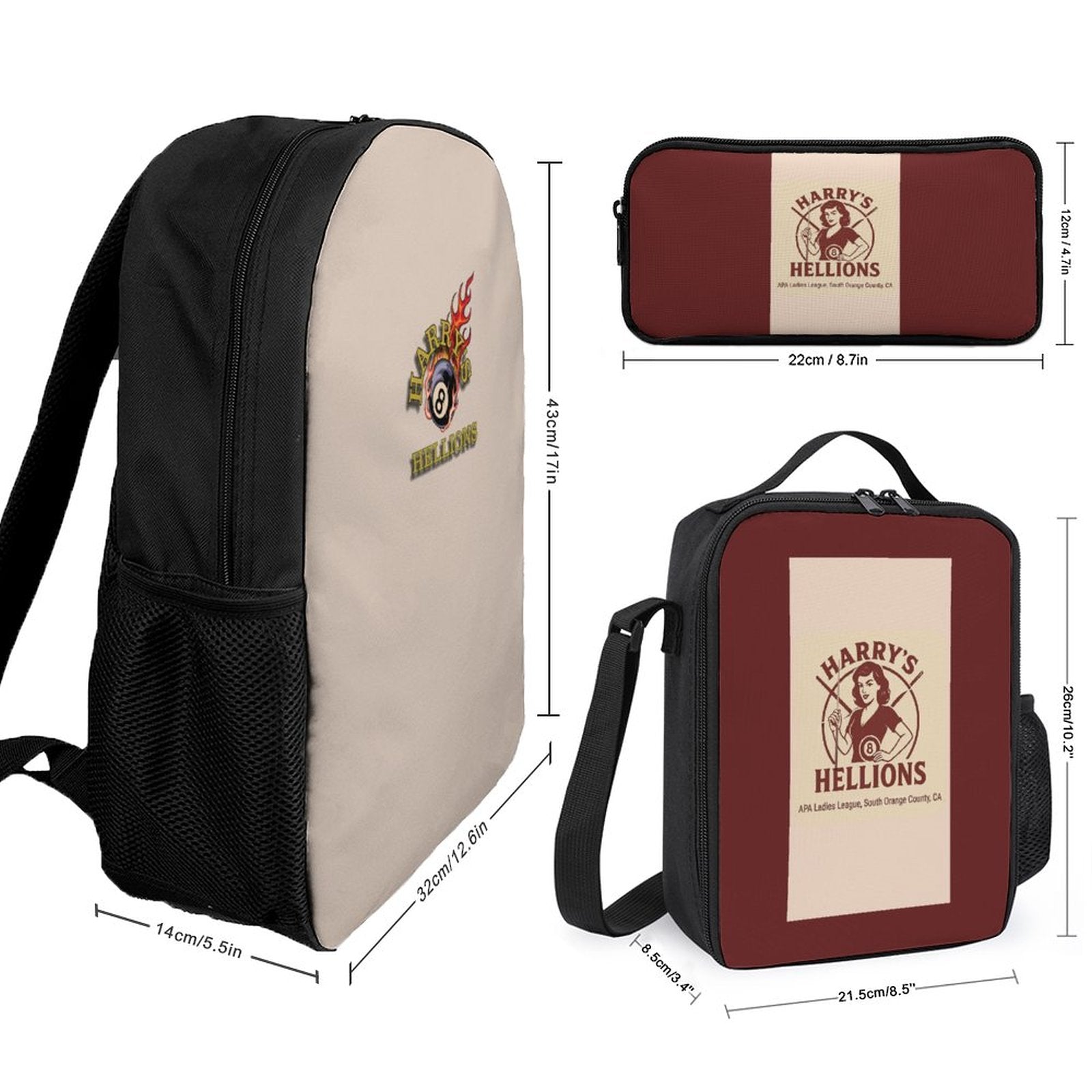 Harry’s Hellions Kids 3-Piece School Backpack Set (Backpack, Lunch Bag and Pencil Case)