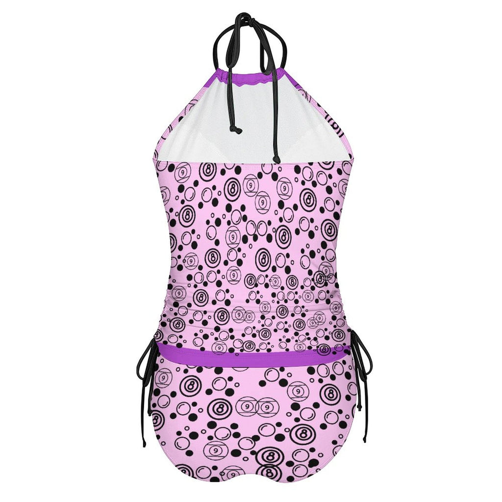 Bubbles and Billiards - 2-Piece Women's Tankini Set with High Neck Halter Top
