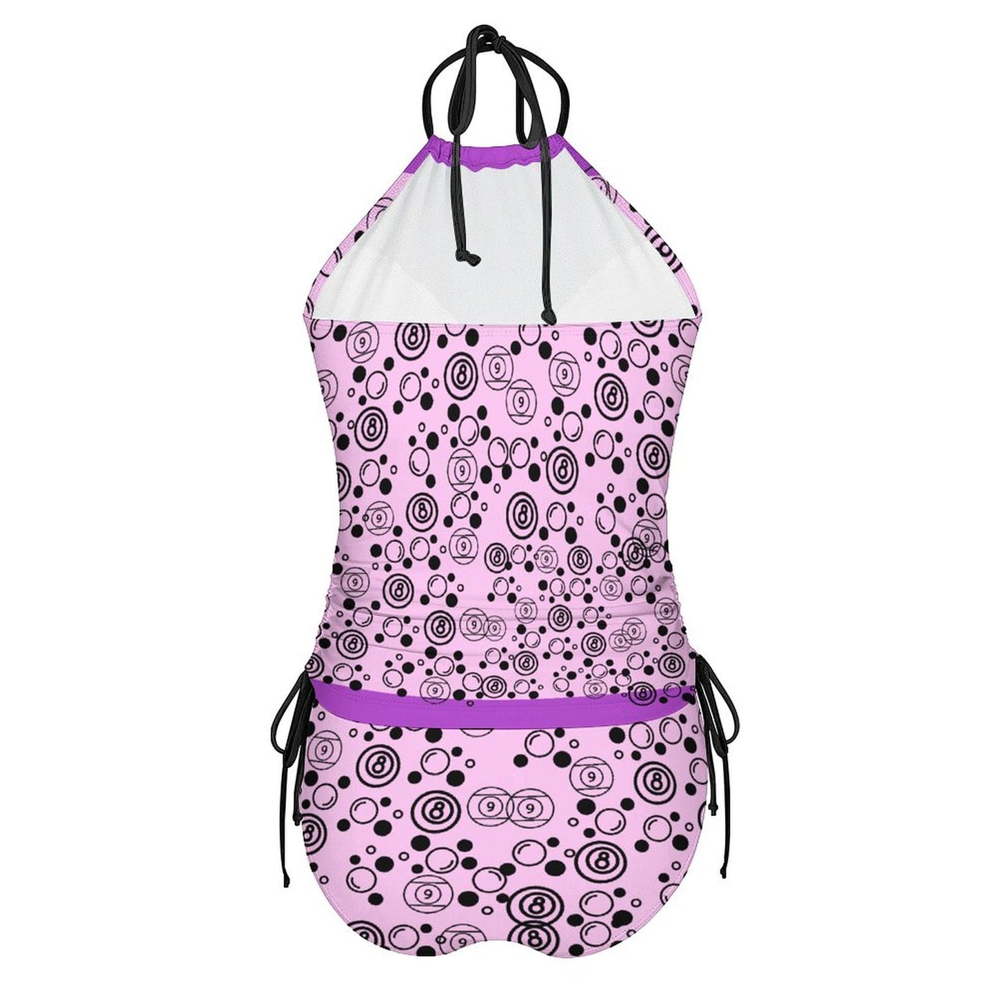 Bubbles and Billiards - 2-Piece Women's Tankini Set with High Neck Halter Top
