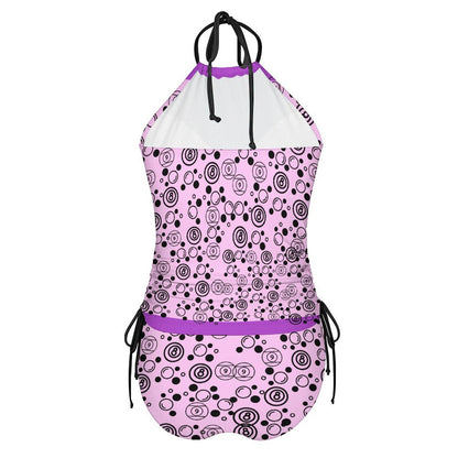 Bubbles and Billiards - 2-Piece Women's Tankini Set with High Neck Halter Top