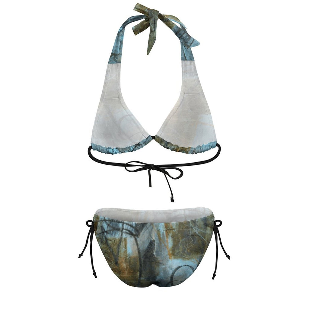 Blue Felt  Halter Bikini Set