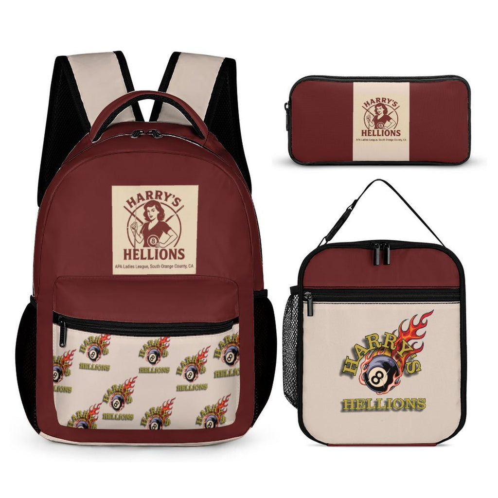Harry’s Hellions Kids 3-Piece School Backpack Set  (Backpack, Insulated Lunch Bag & Pencil Case) Kid's Insulated Lunch Bag & Pencil Case Organizer)