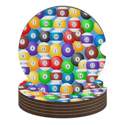 Poolball Wooden Car Coaster – Cup Holder Protector Set