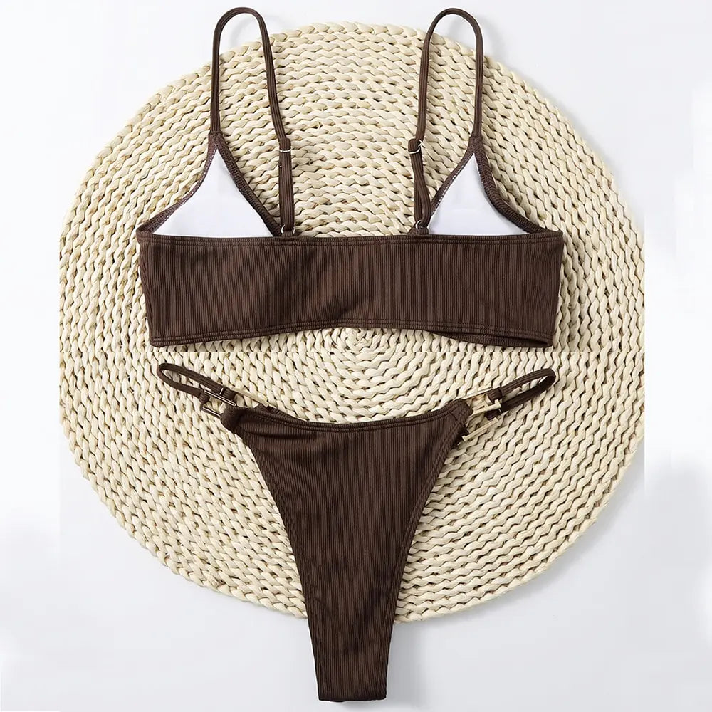 Sexy Ribbed Micro Thong Bikini