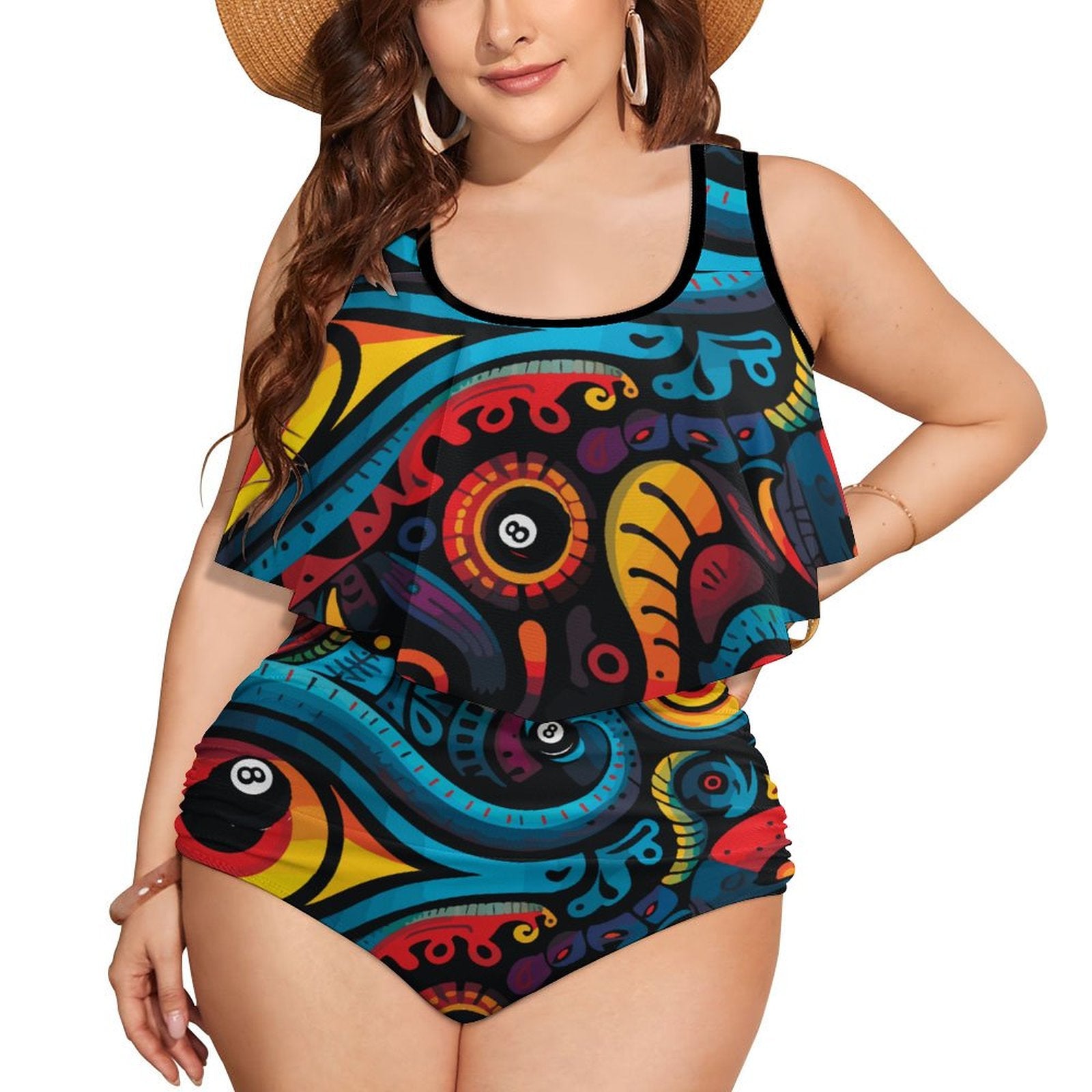 Plus Size Women's Two piece Swimsuit with Tankini(All-Over Printing)